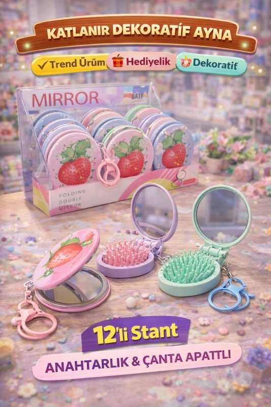 HEDİYELİK KUTULU AYNA ÇANTA ASKILI / 12Lİ STANT